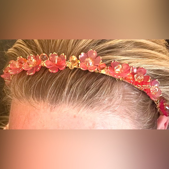 Fairy Headband with Lucite Flowers, Austrian Crystals and Teardrop Beads - Picture 8 of 8